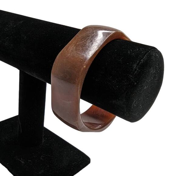 Vintage Mid Century Womens Geometric Bangle Bracelet Brown Amber - Picture 1 of 4